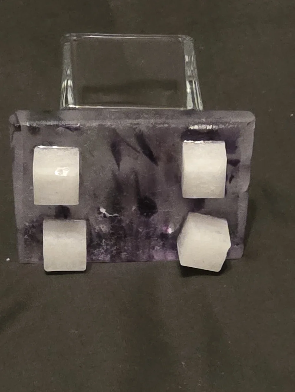 Artisan Glass Votive Candle Holder on Marbled Purple Resin Pedestal Footed Base